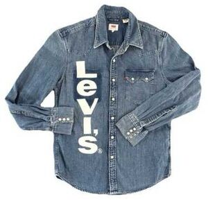 Levi's Logo front Men’s Sawtooth Relaxed Fit Western Shirt in stonewash denim